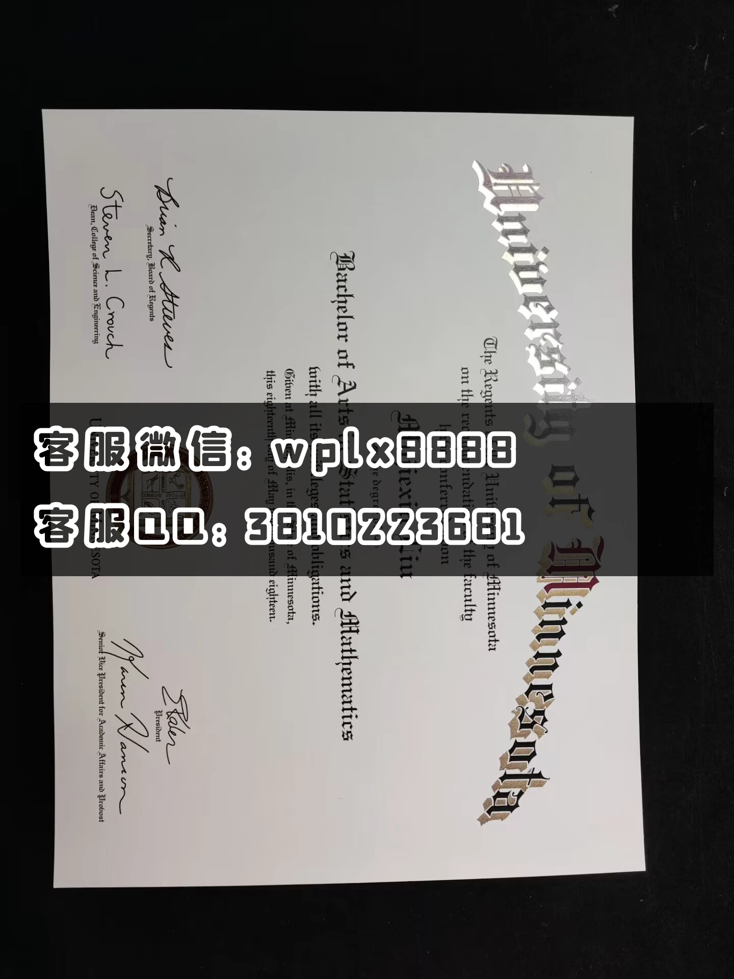 美国明尼苏达大学毕业证 成品Mujiexin Liu-C