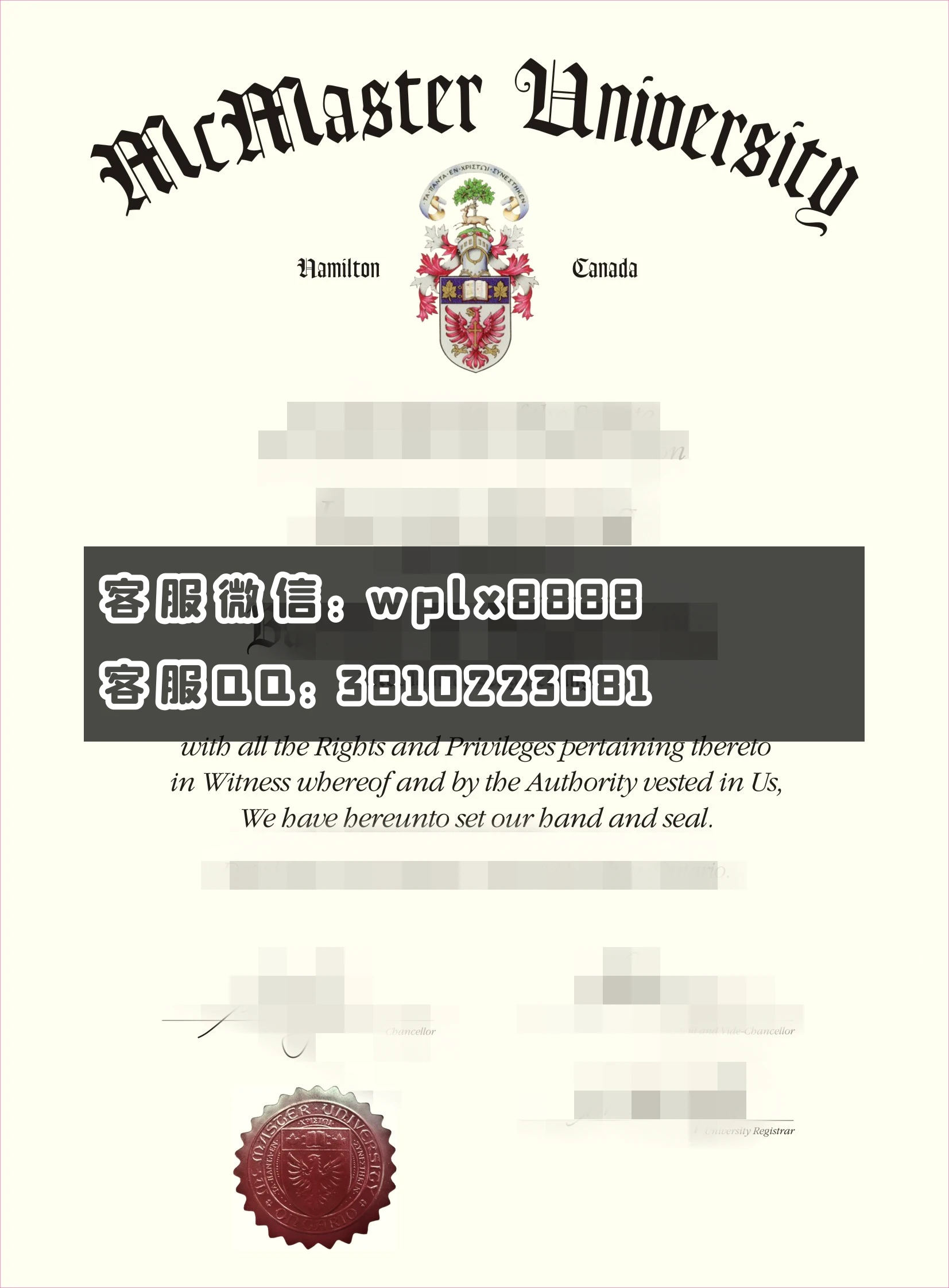 麦克马斯特大学毕业证竖版