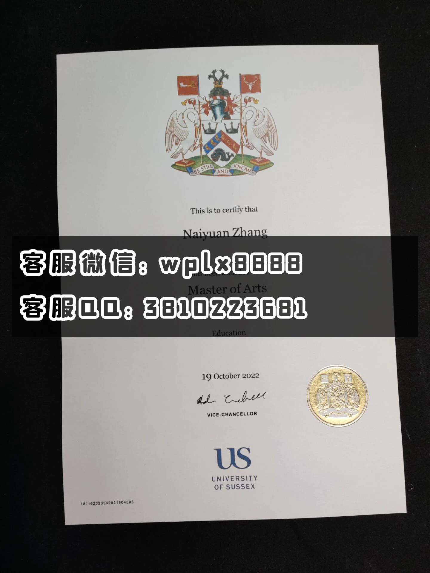 英国萨塞克斯大学毕业证 成品 Naiyuan Zhang-C(2)