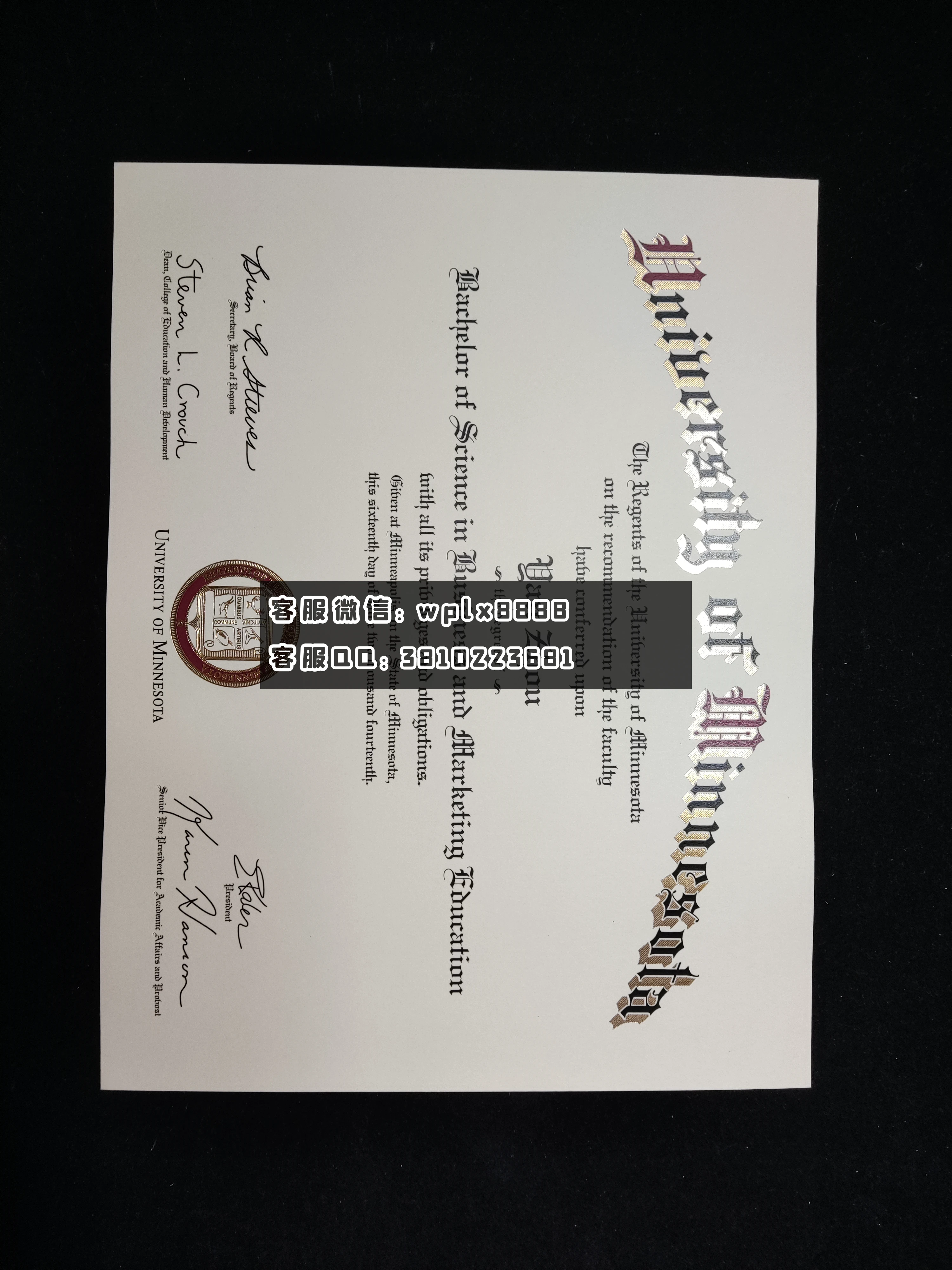 美国明尼苏达大学毕业证 成品1