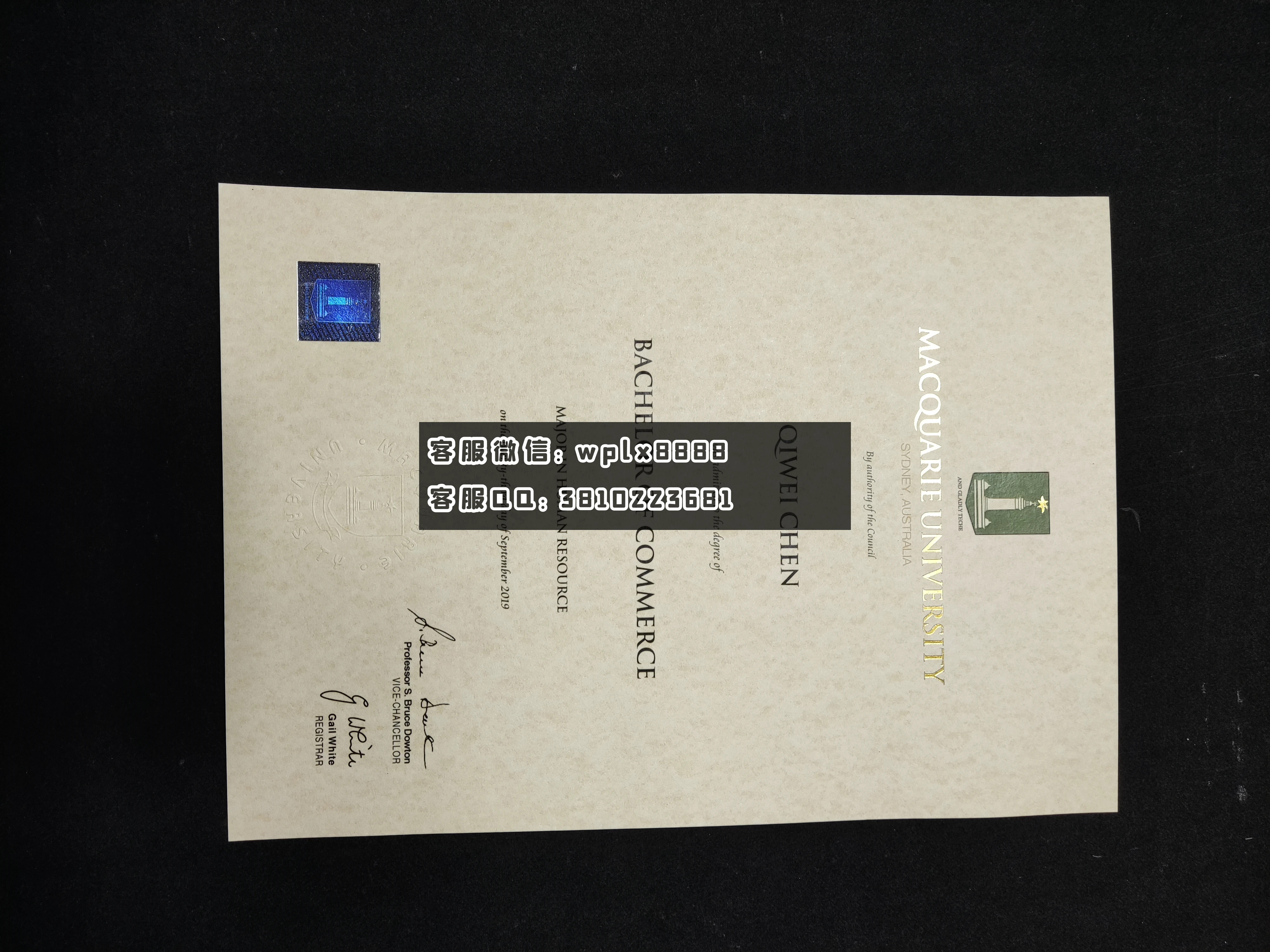 麦考瑞大学毕业证 成品 Christine Li-C