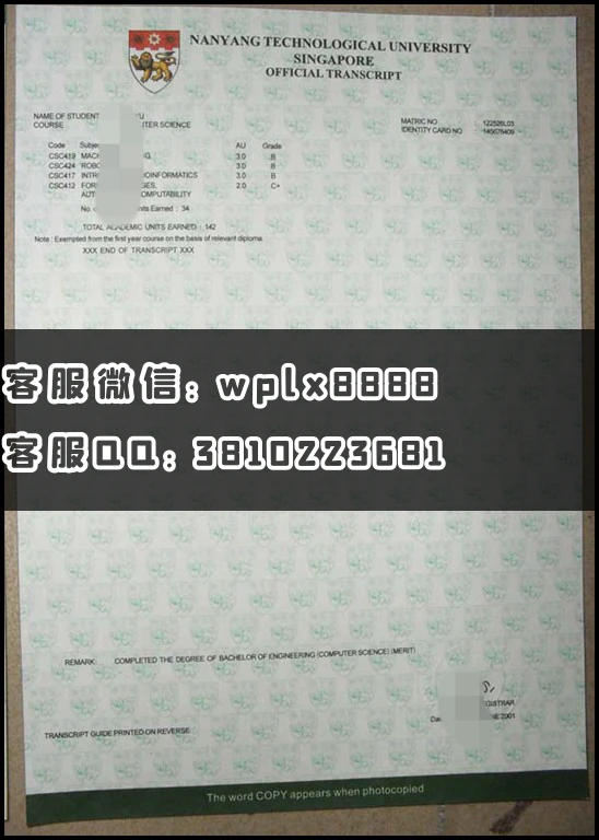 新加坡南洋理工大学[Nanyang Technological University]成绩单样本2_副本