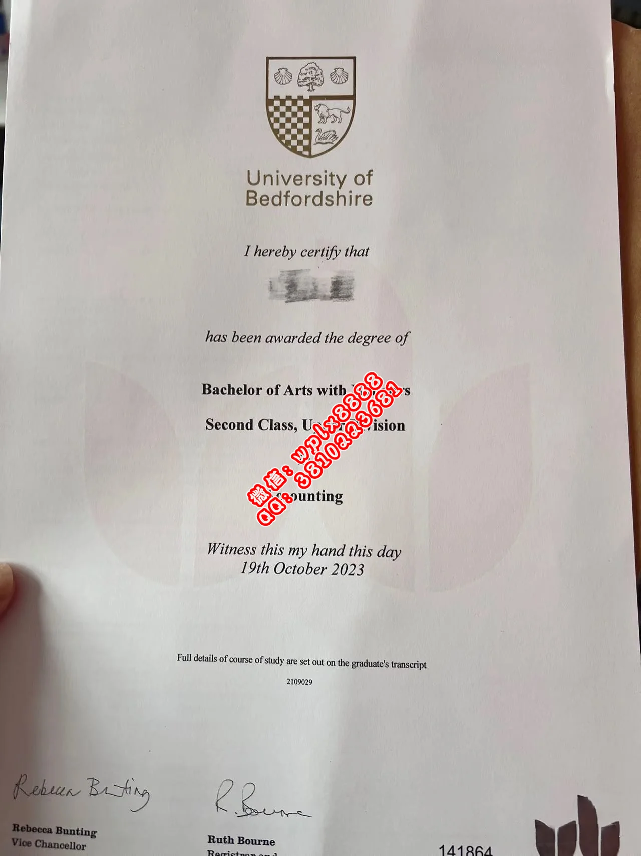 贝德福德大学毕业证样本成绩单模板