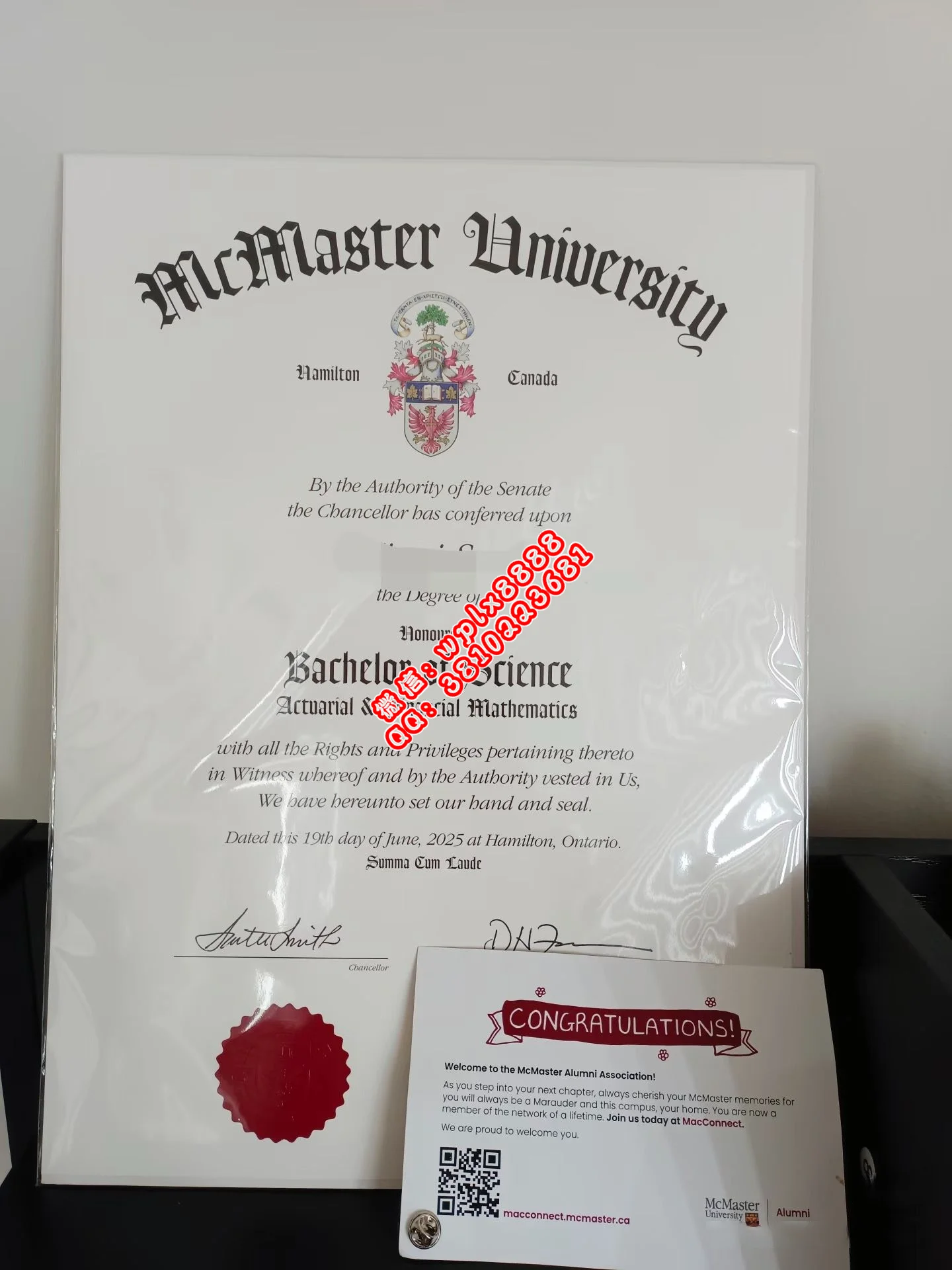 麦克马斯特大学毕业证样本成绩单模板