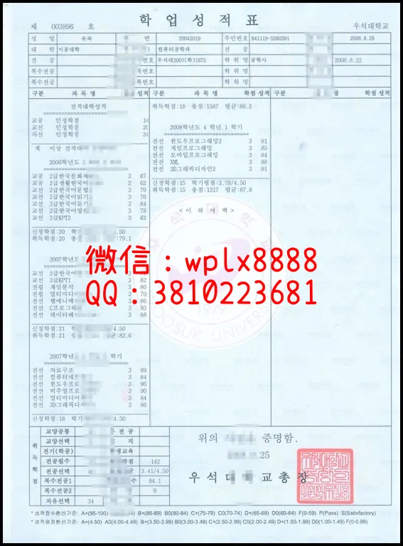 韩国汉阳大学原版成绩单_副本-副本