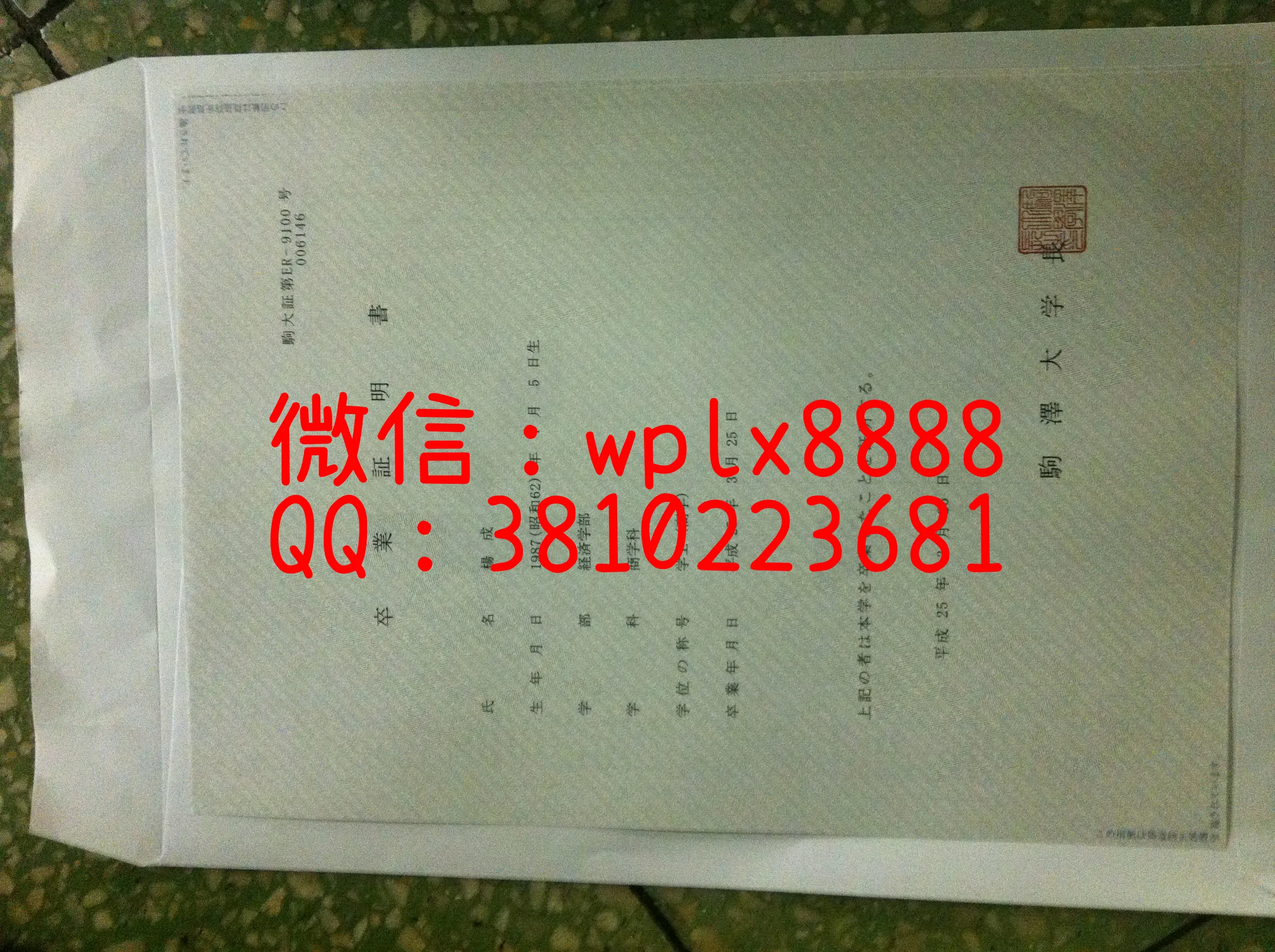 驹泽大学毕业证明书