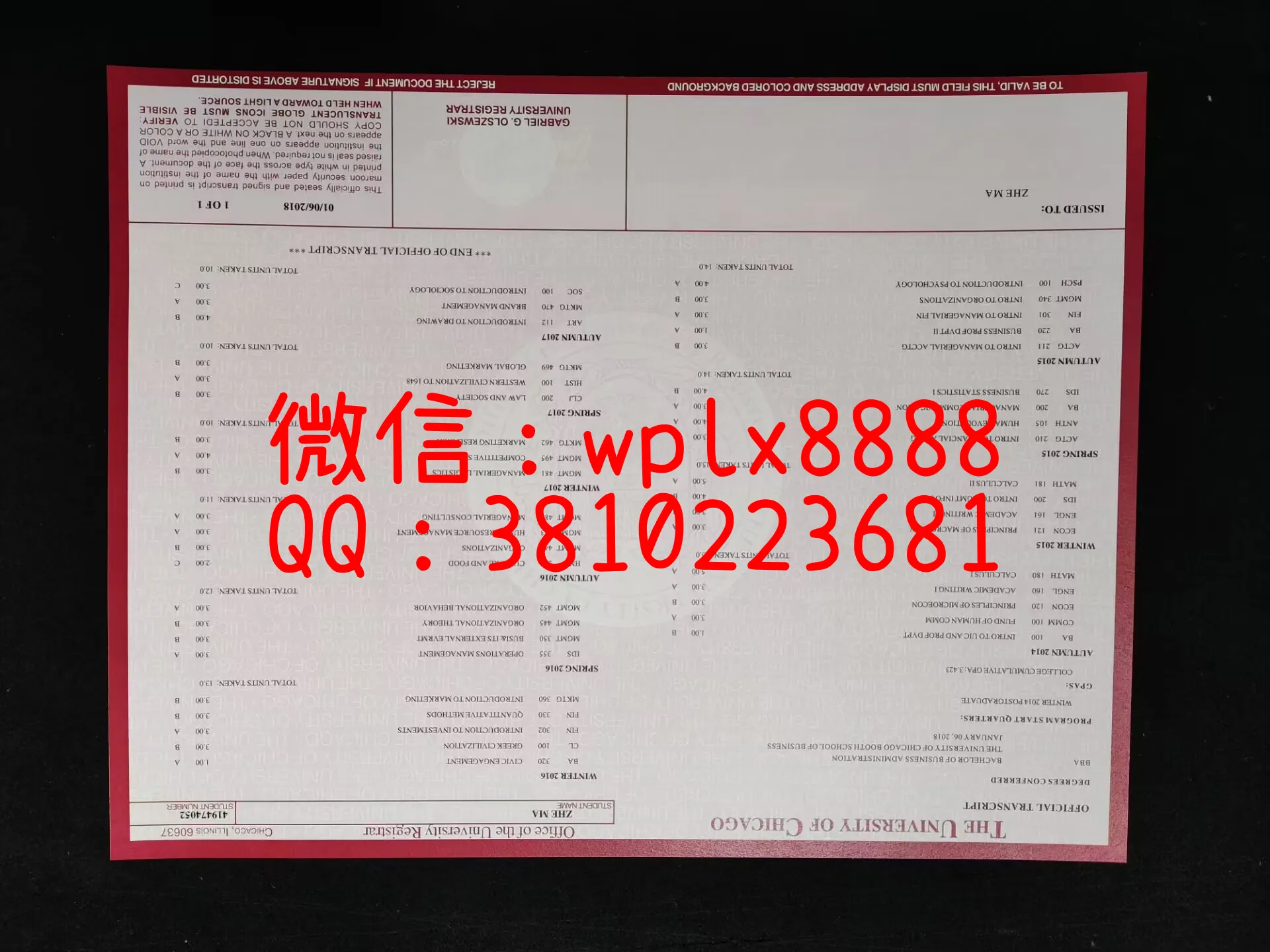 美国芝加哥大学成绩单-视频-Zhe-Ma-T