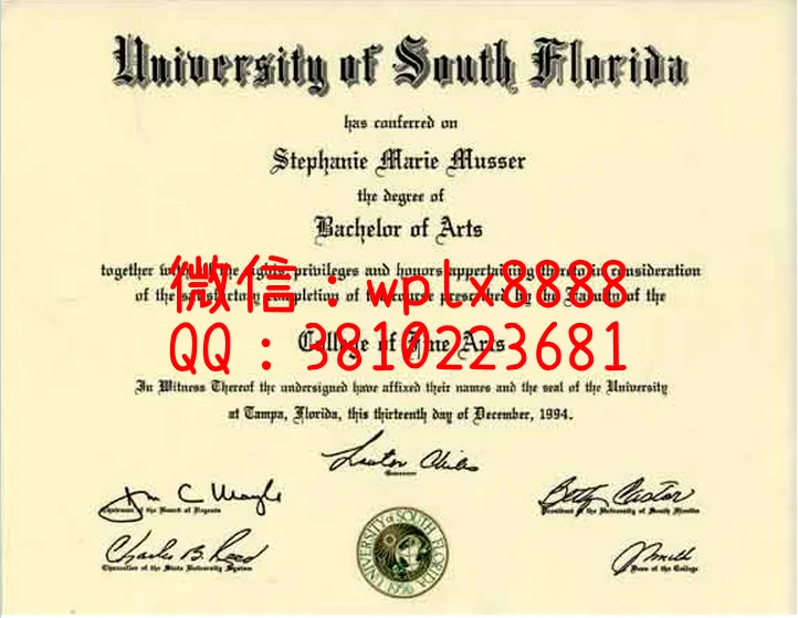 南佛罗里达大学毕业证样本1