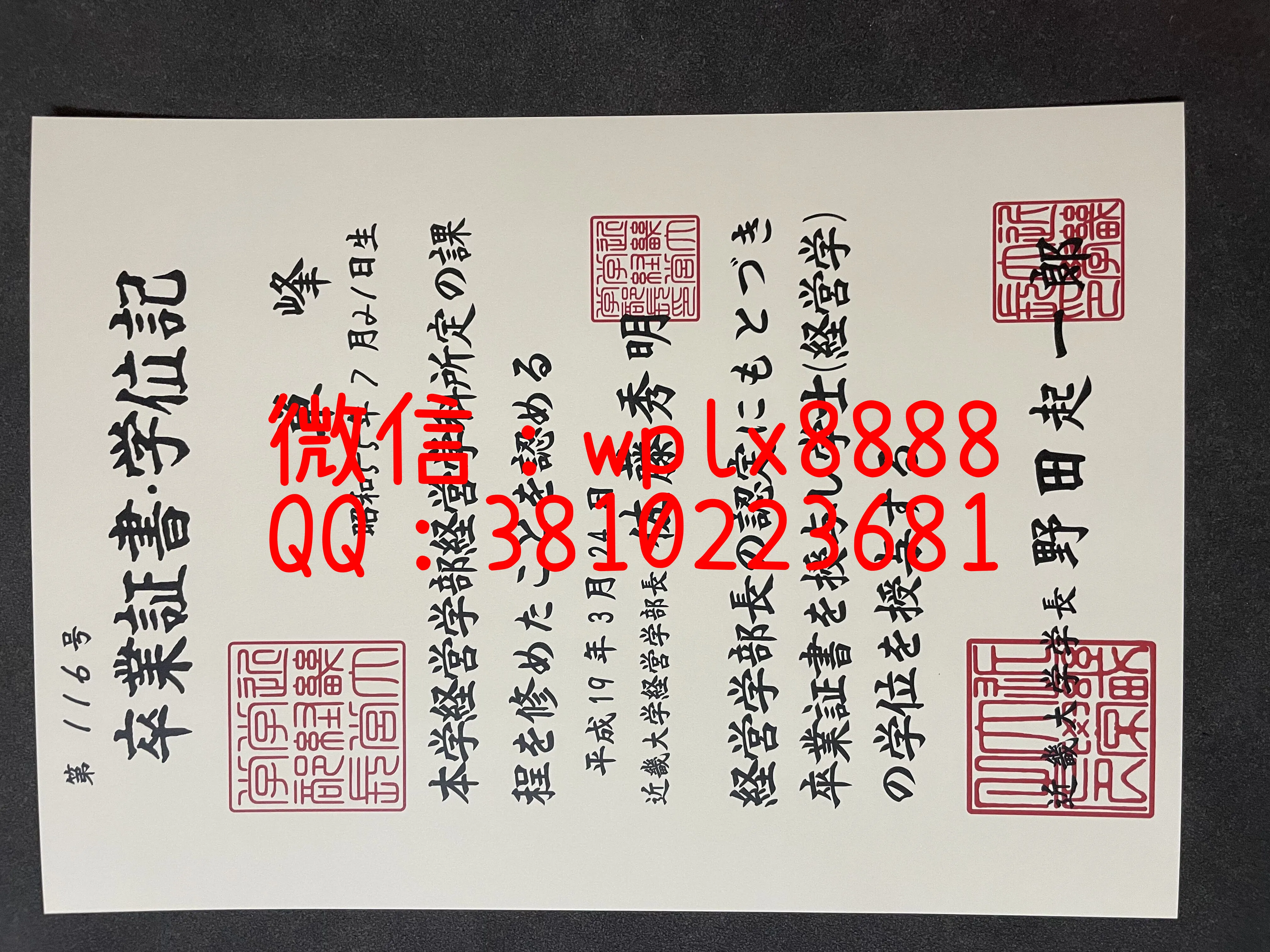 日本近畿大学毕业证-成品-WANG