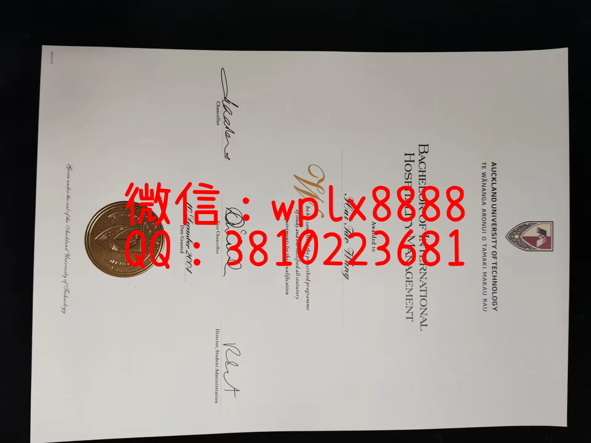 奥克兰理工大学毕业证-成品Haitao-Wang-C(1)