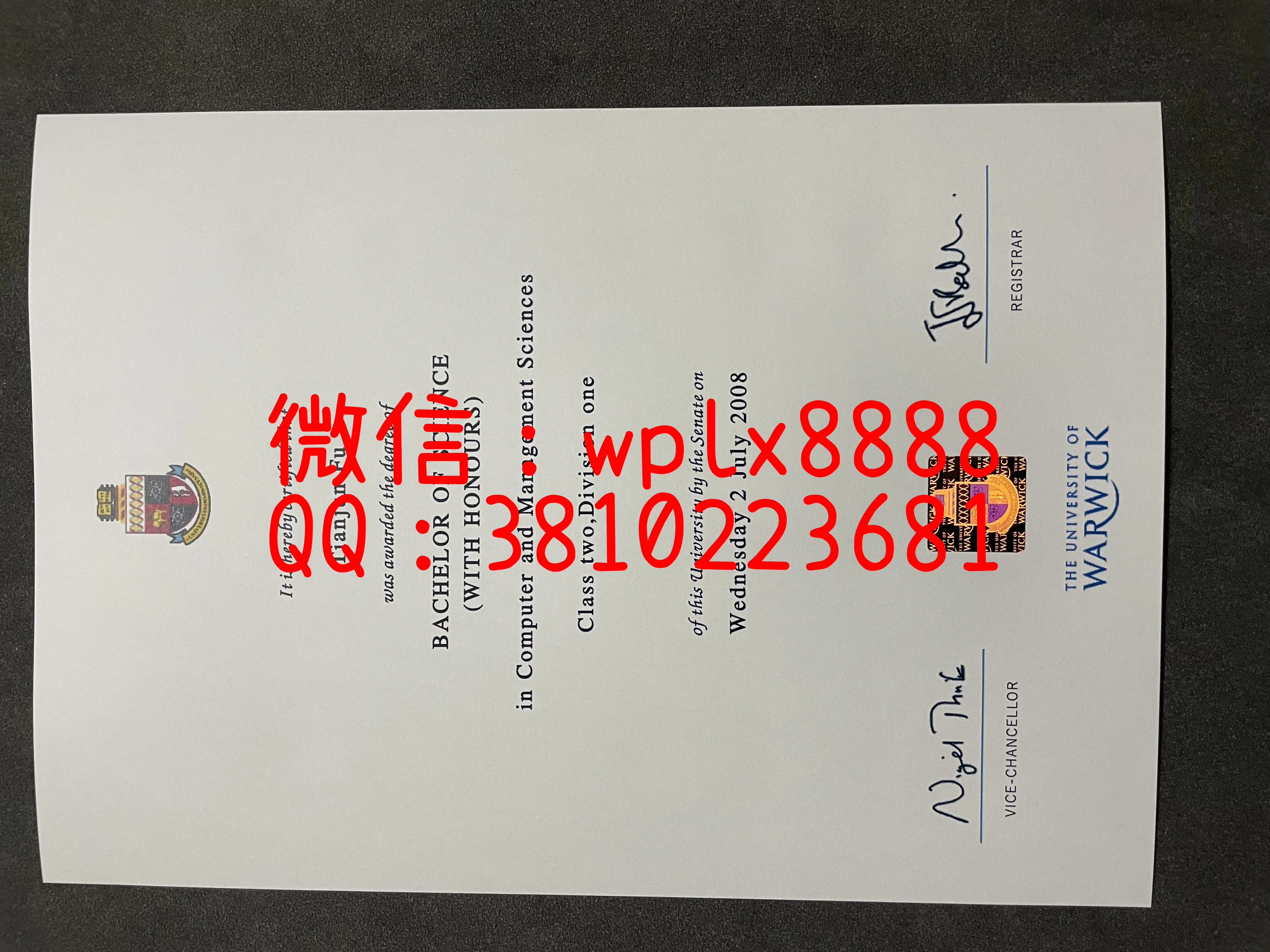 华威大学毕业证-毕业证-成品