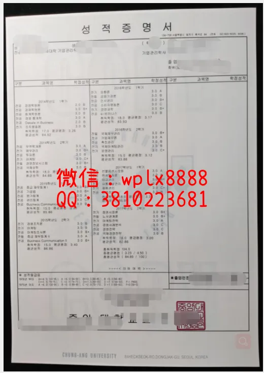 韩国中央大学成绩单