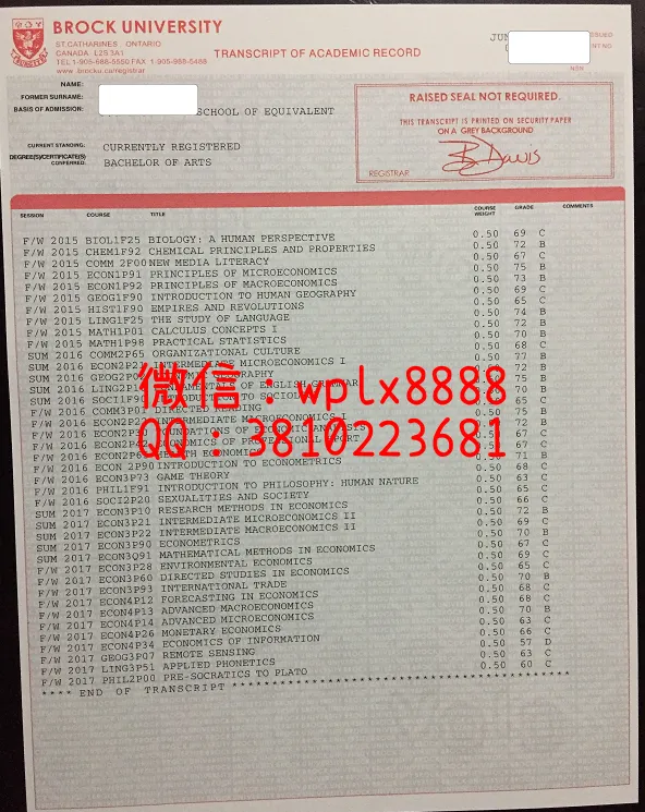 加拿大-布鲁克大学-成绩单