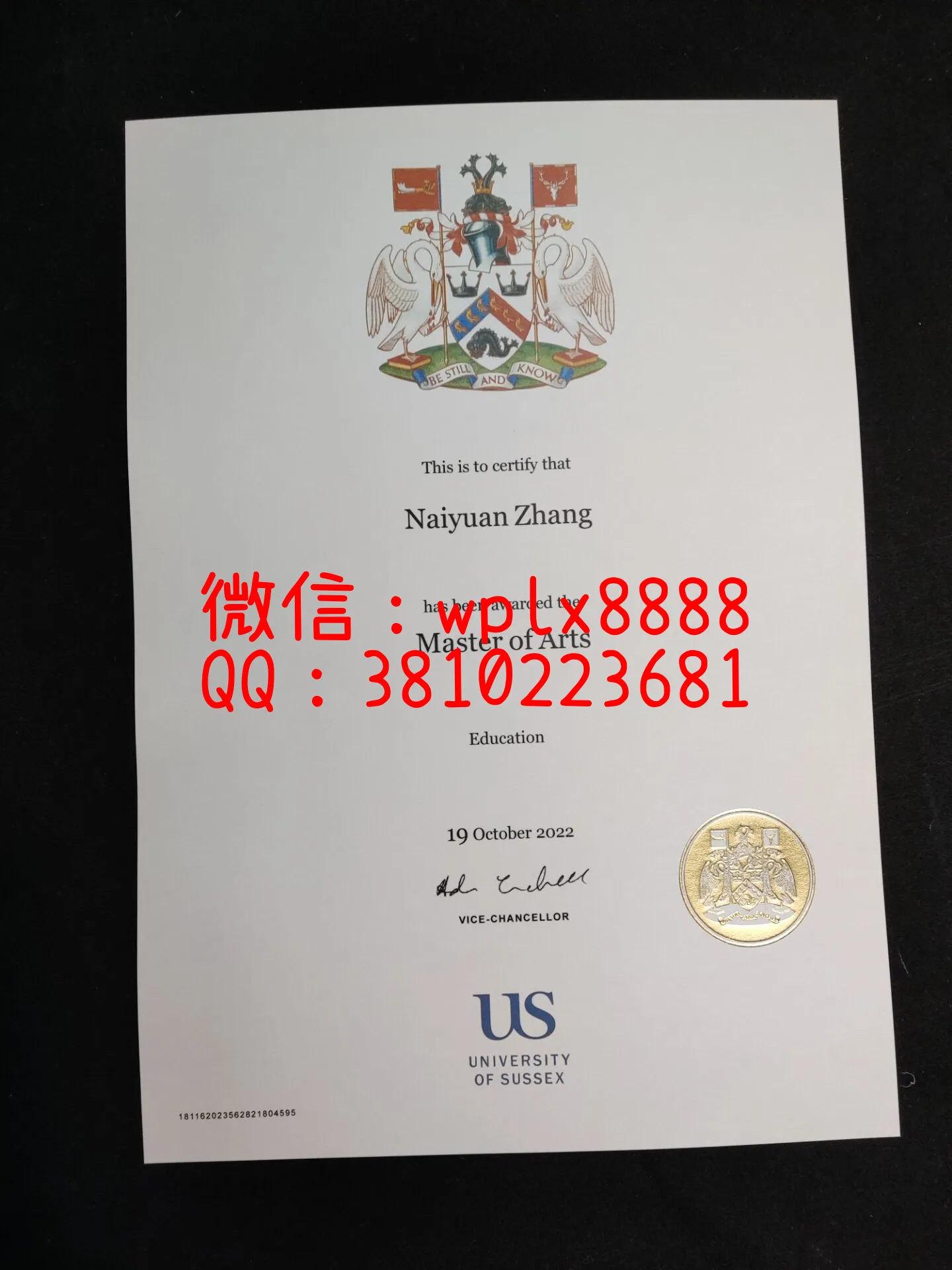 英国萨塞克斯大学毕业证-成品-Naiyuan-Zhang-C(2)