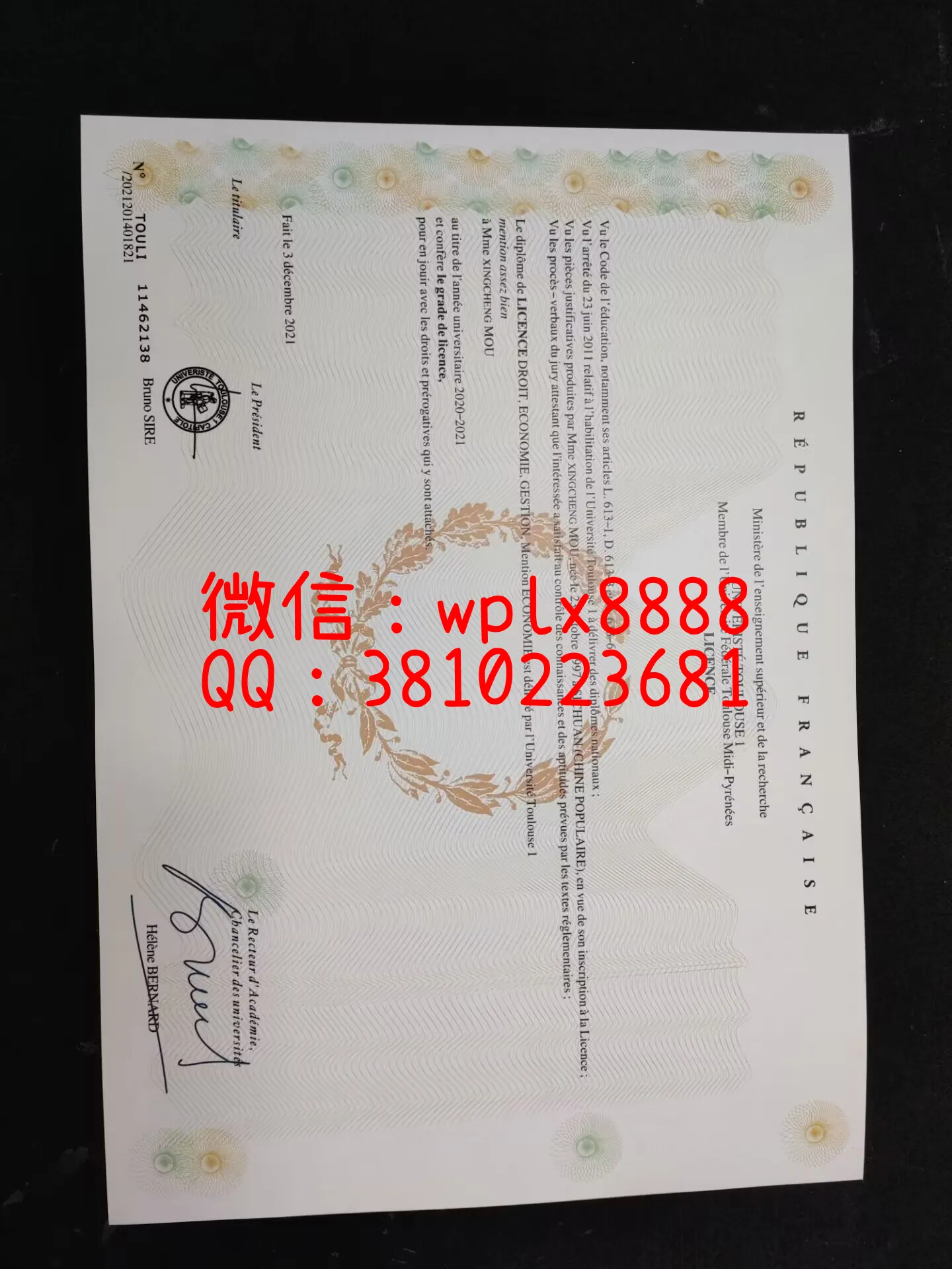 法国图卢兹一大毕业证-成品Xingcheng-Mou-C(1)