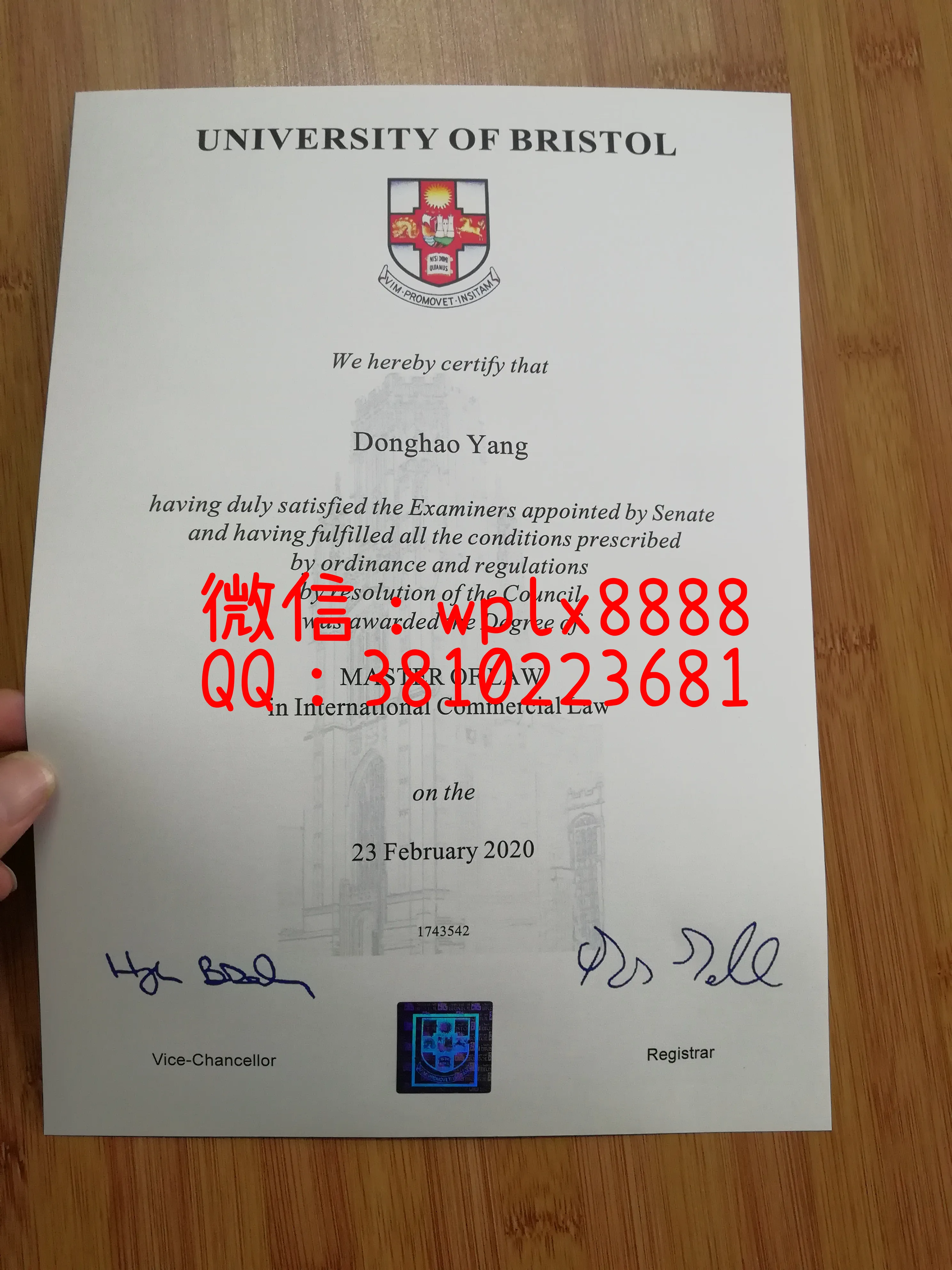 布里斯托大学毕业证实拍