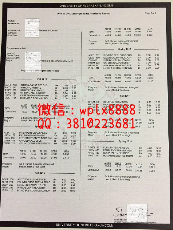 内布拉斯加大学林肯分校成绩单