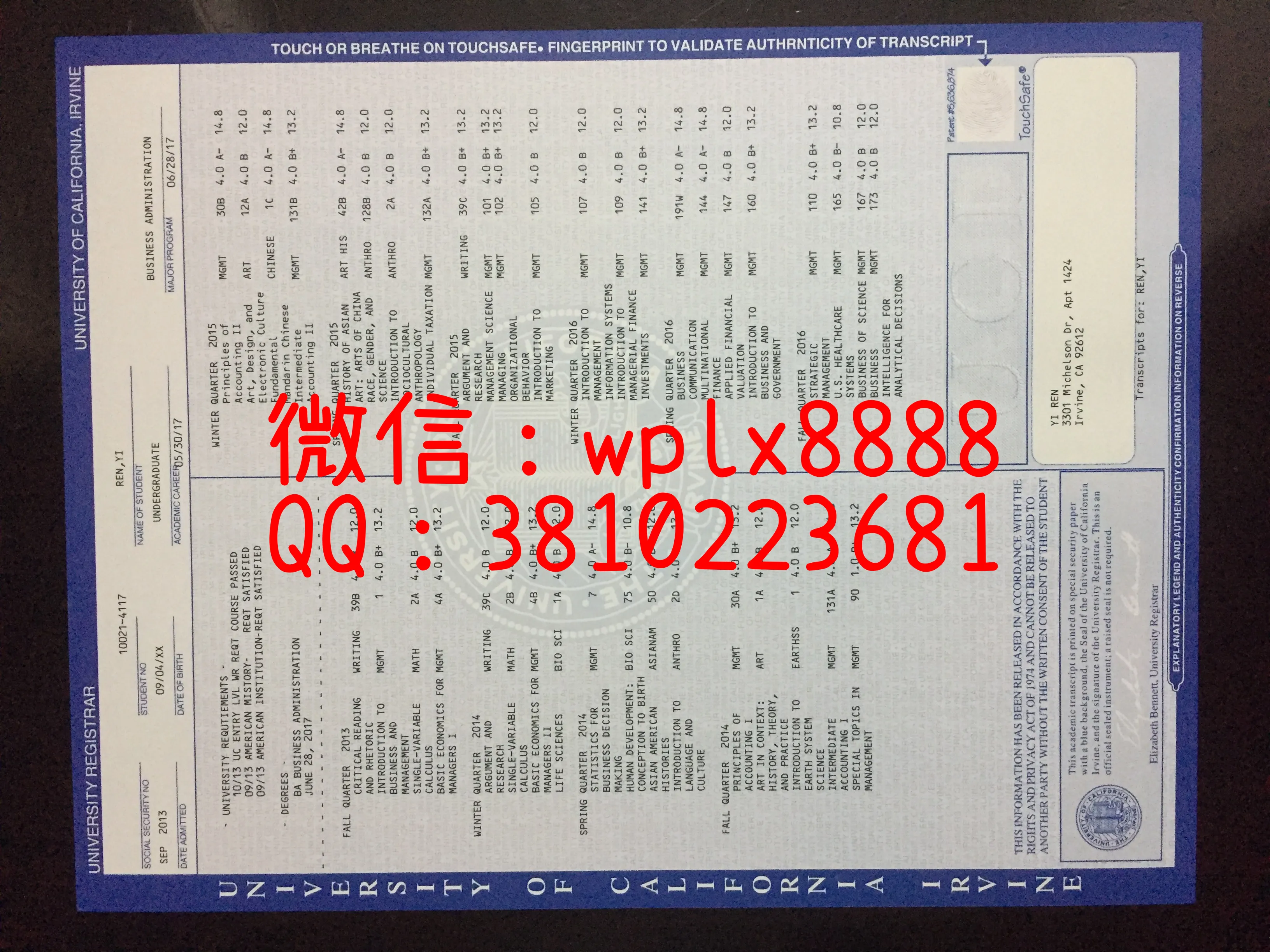 欧文分校成绩单1