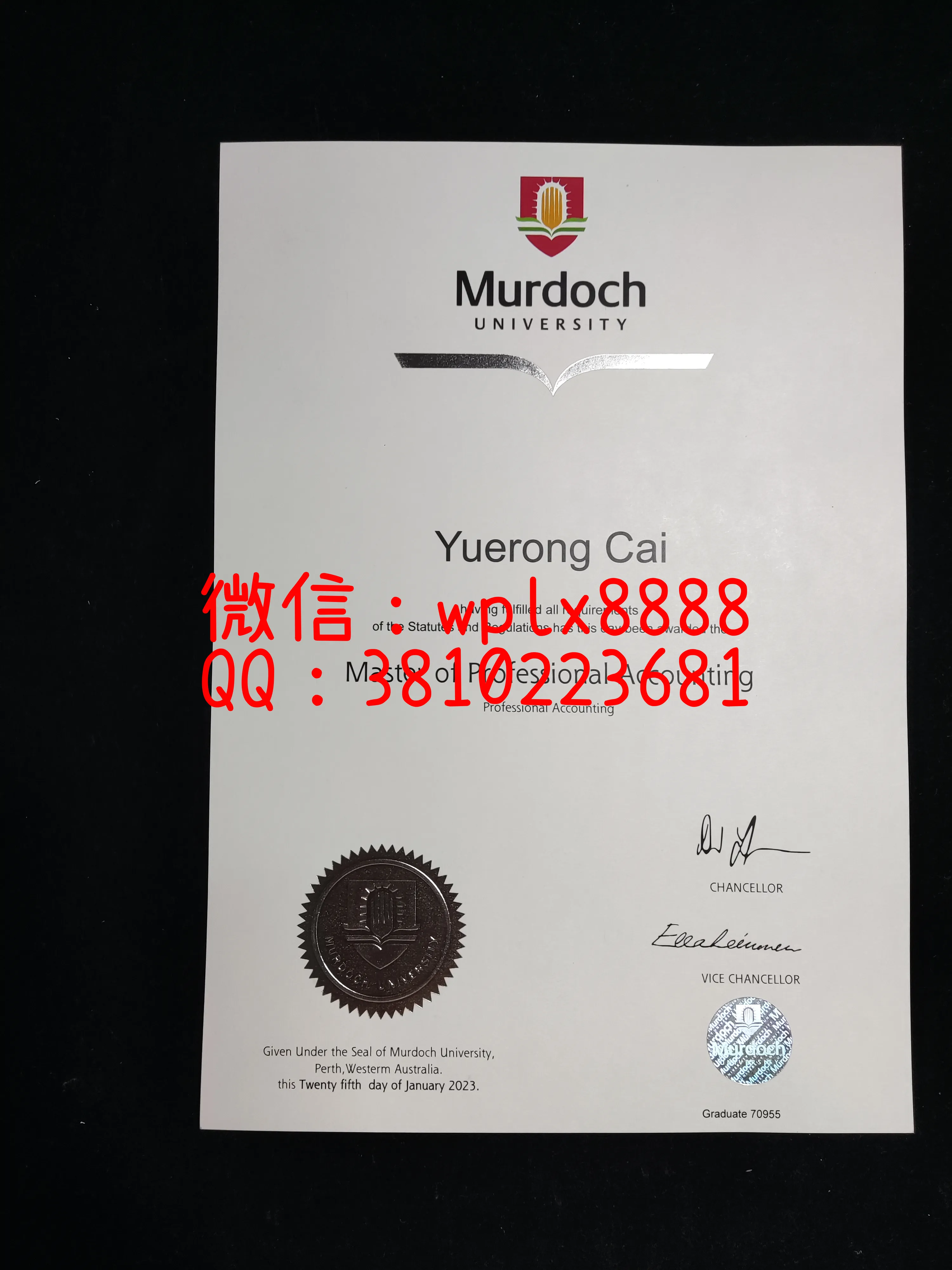 澳大利亚莫道克大学毕业证-成品-0913