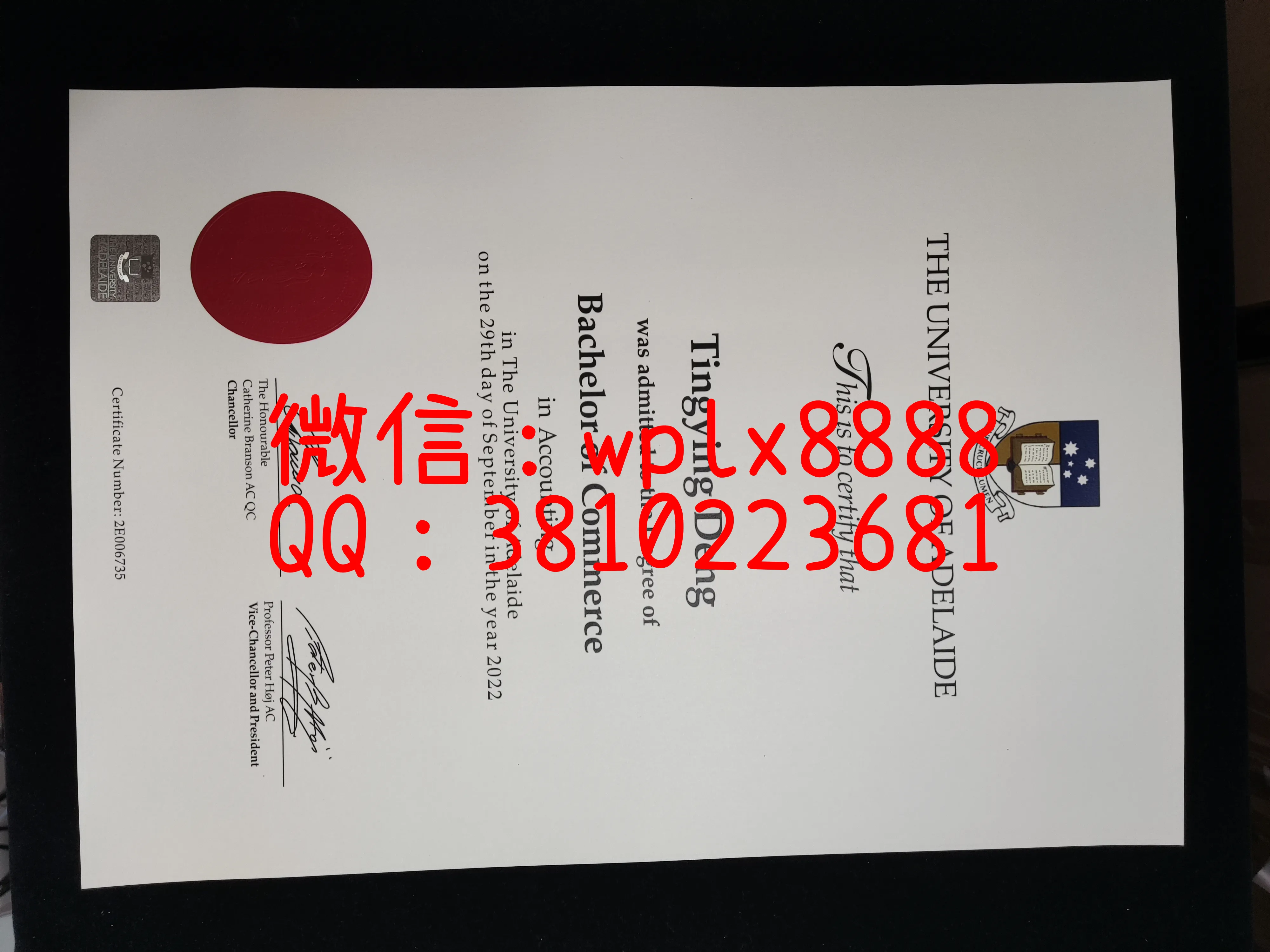 澳大利亚阿德莱德大学毕业证-成品-0913