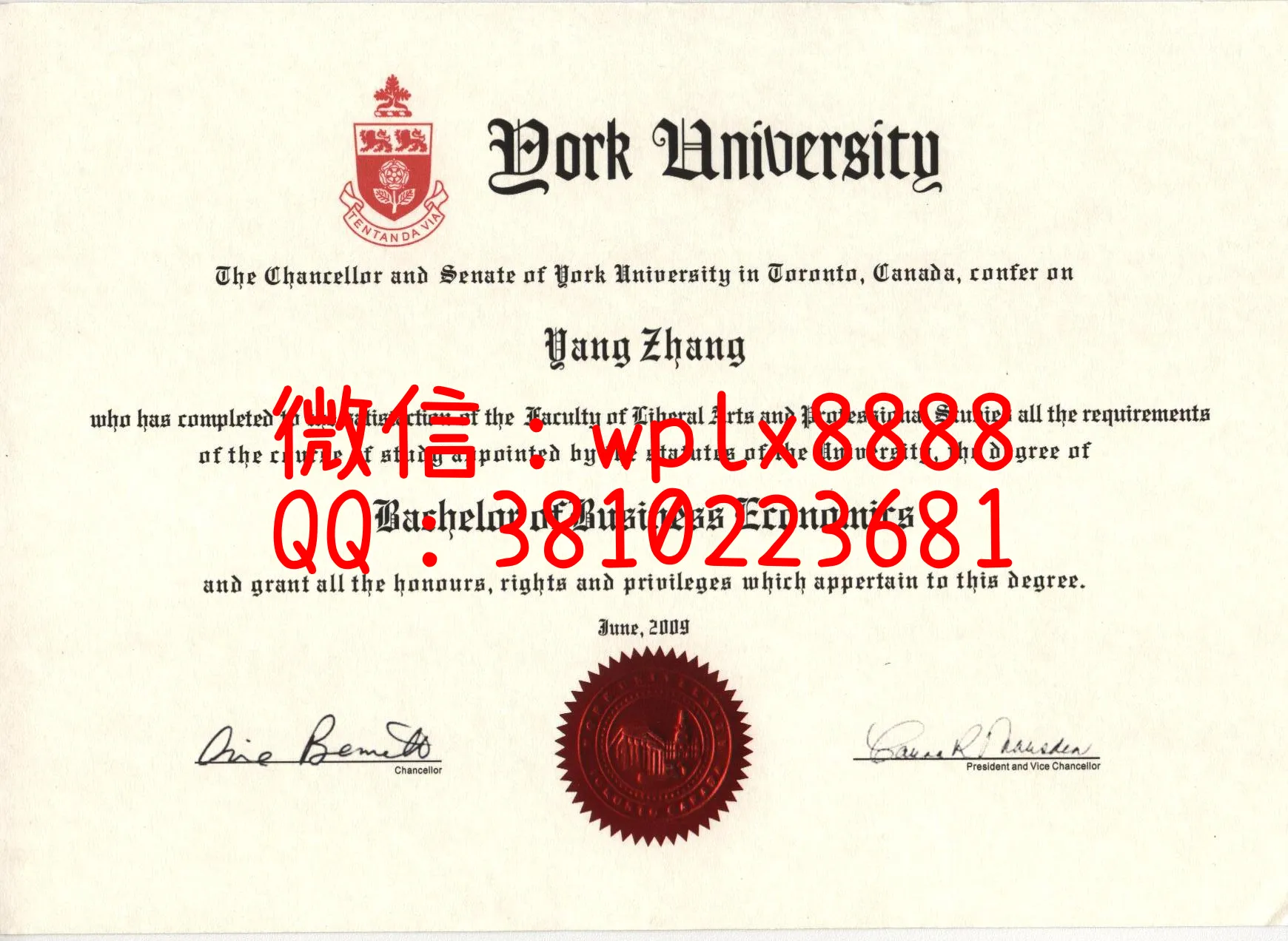 加拿大约克大学毕业证