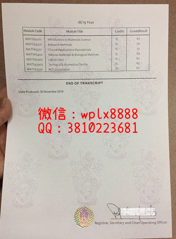 曼彻斯特大学成绩单