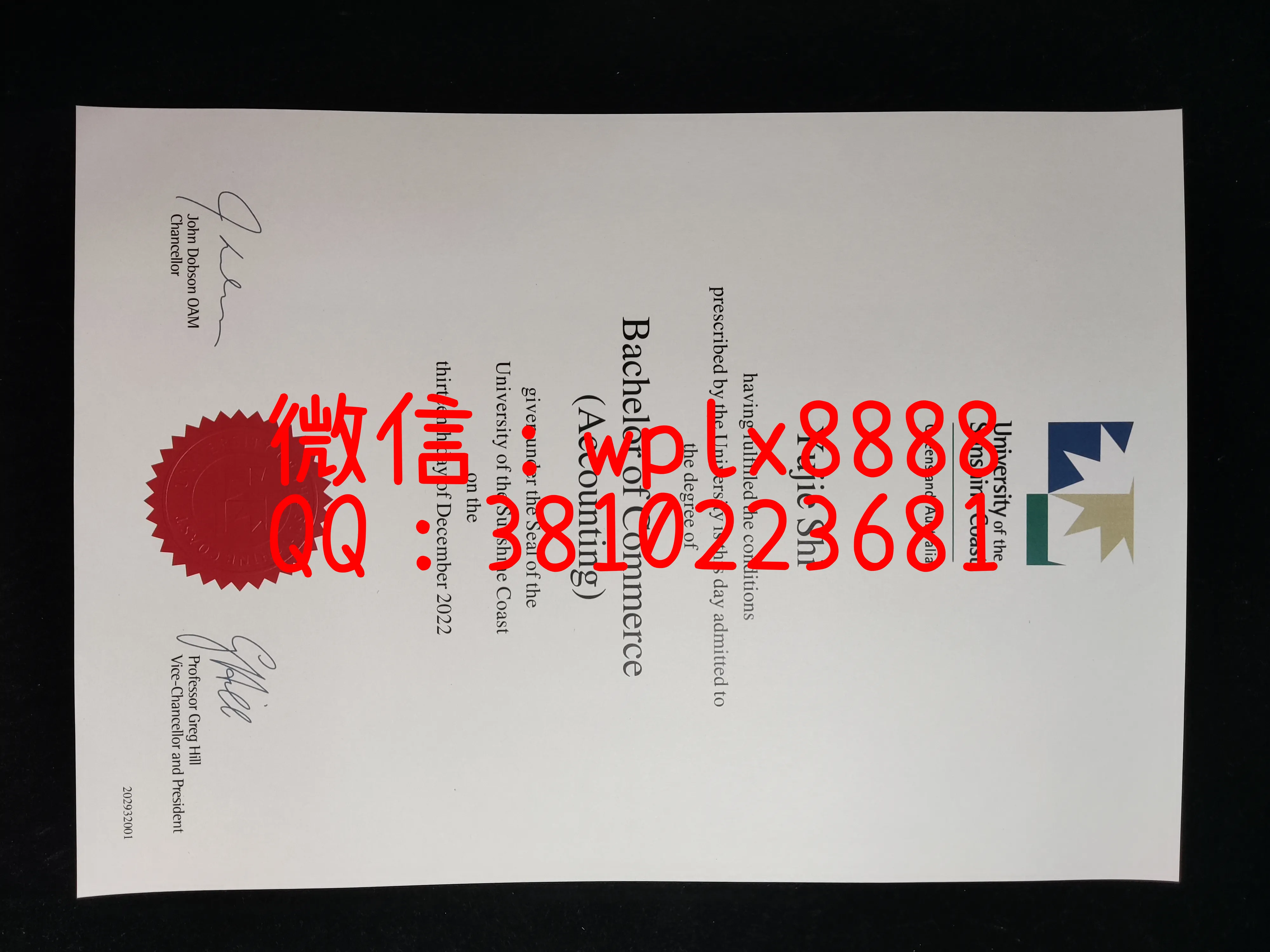 美国阳光海岸大学毕业证-成品Fangxinyi-Yang-C