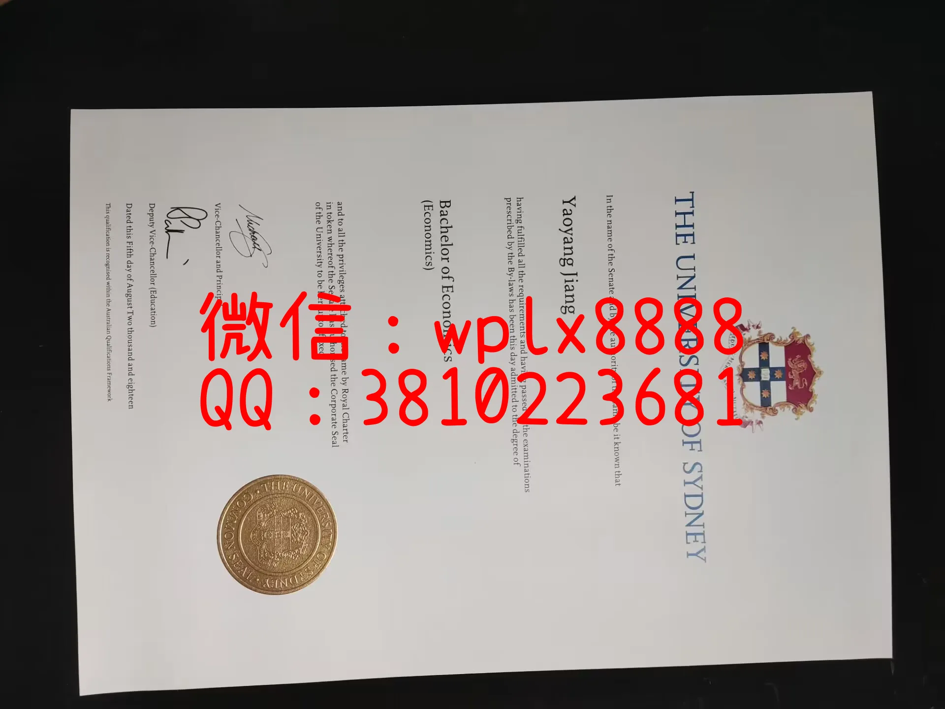 澳洲悉尼大学毕业证-成品-DHFDH