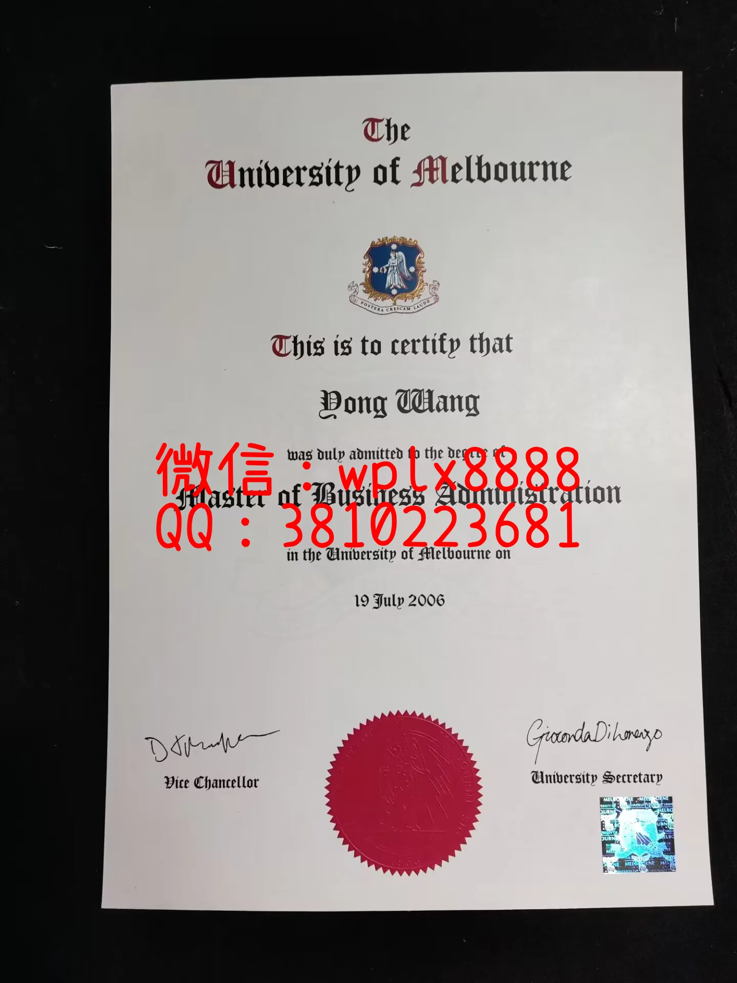 澳大利亚墨尔本大学毕业证-成品-wangdong