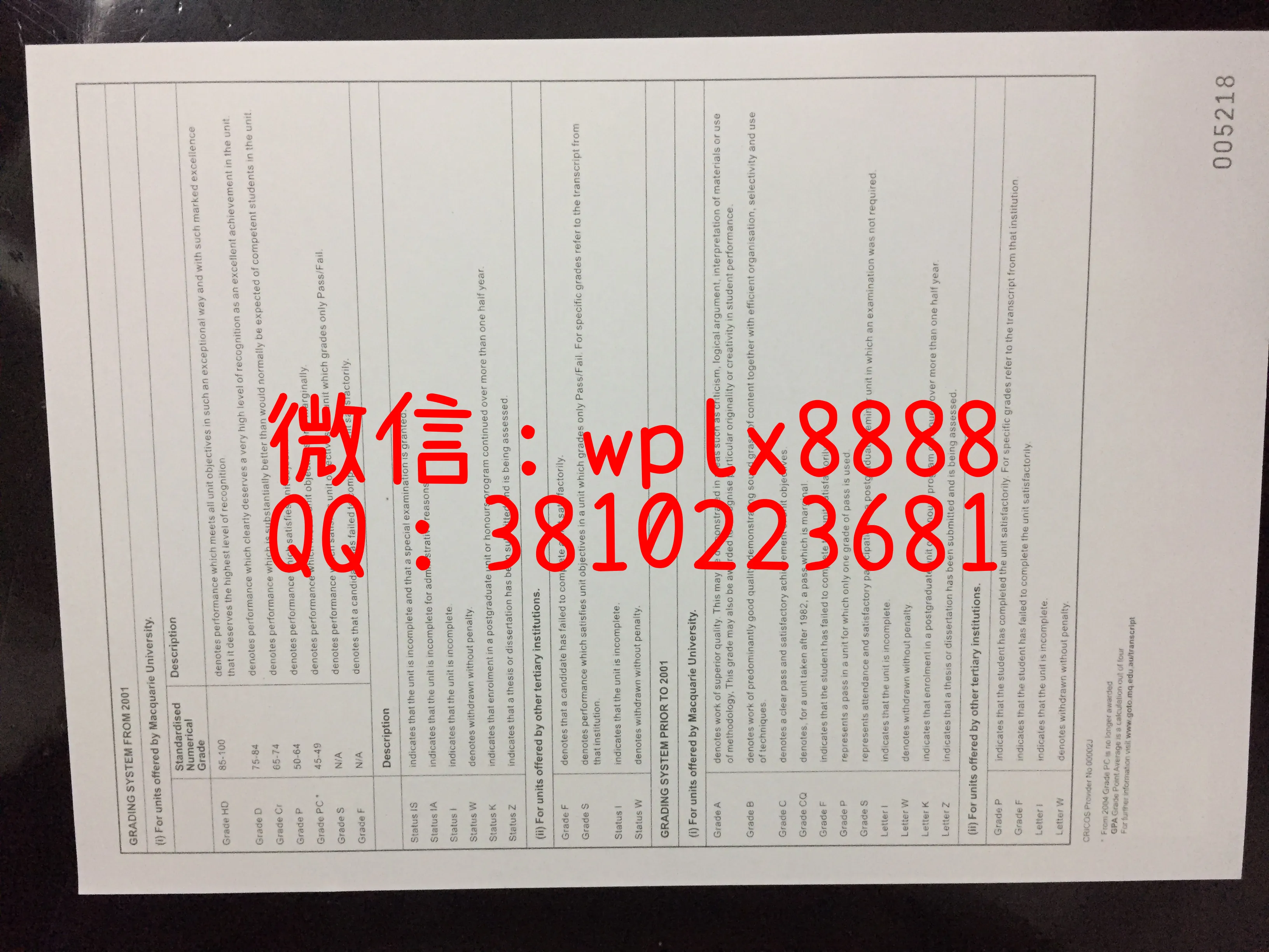 麦考瑞大学成绩单