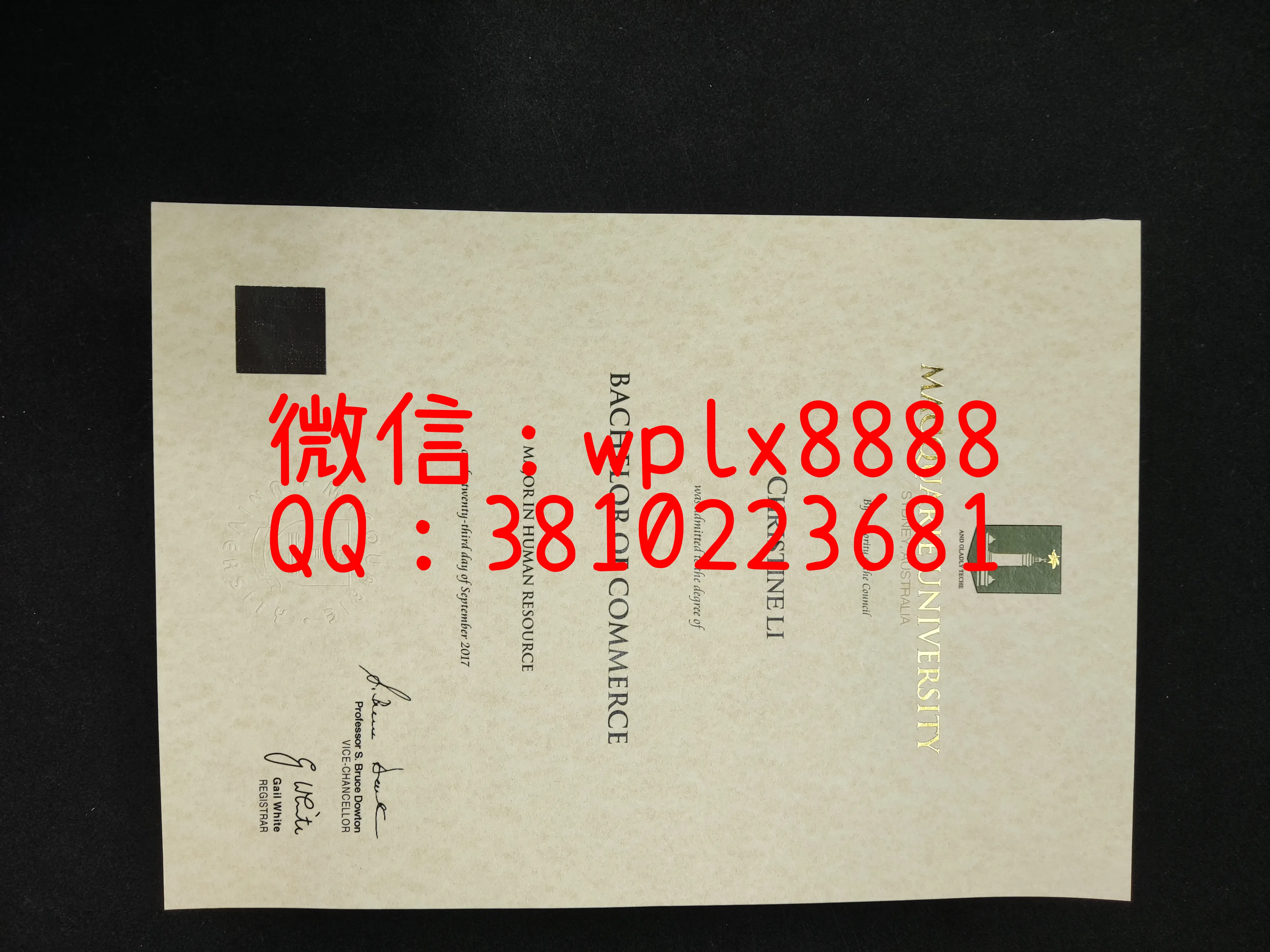 麦考瑞大学毕业证-成品Christine-Li-C0591