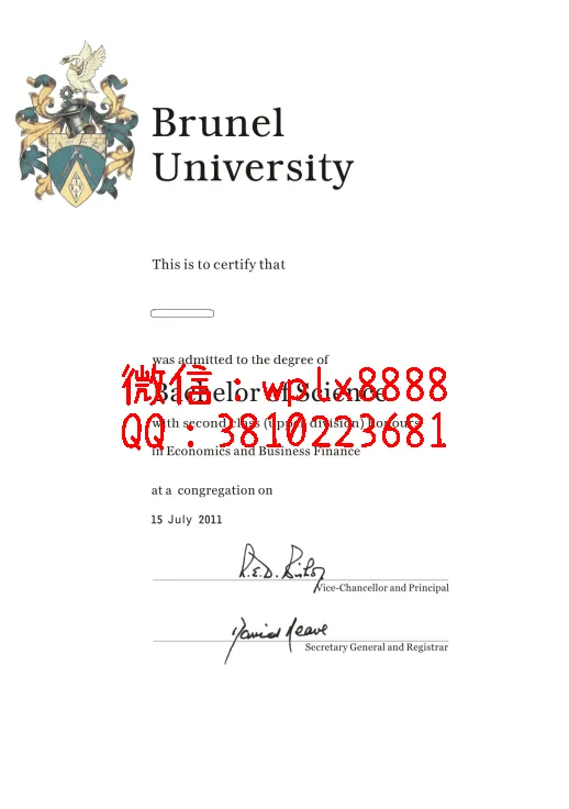 布鲁内尔大学毕业证书样本2011
