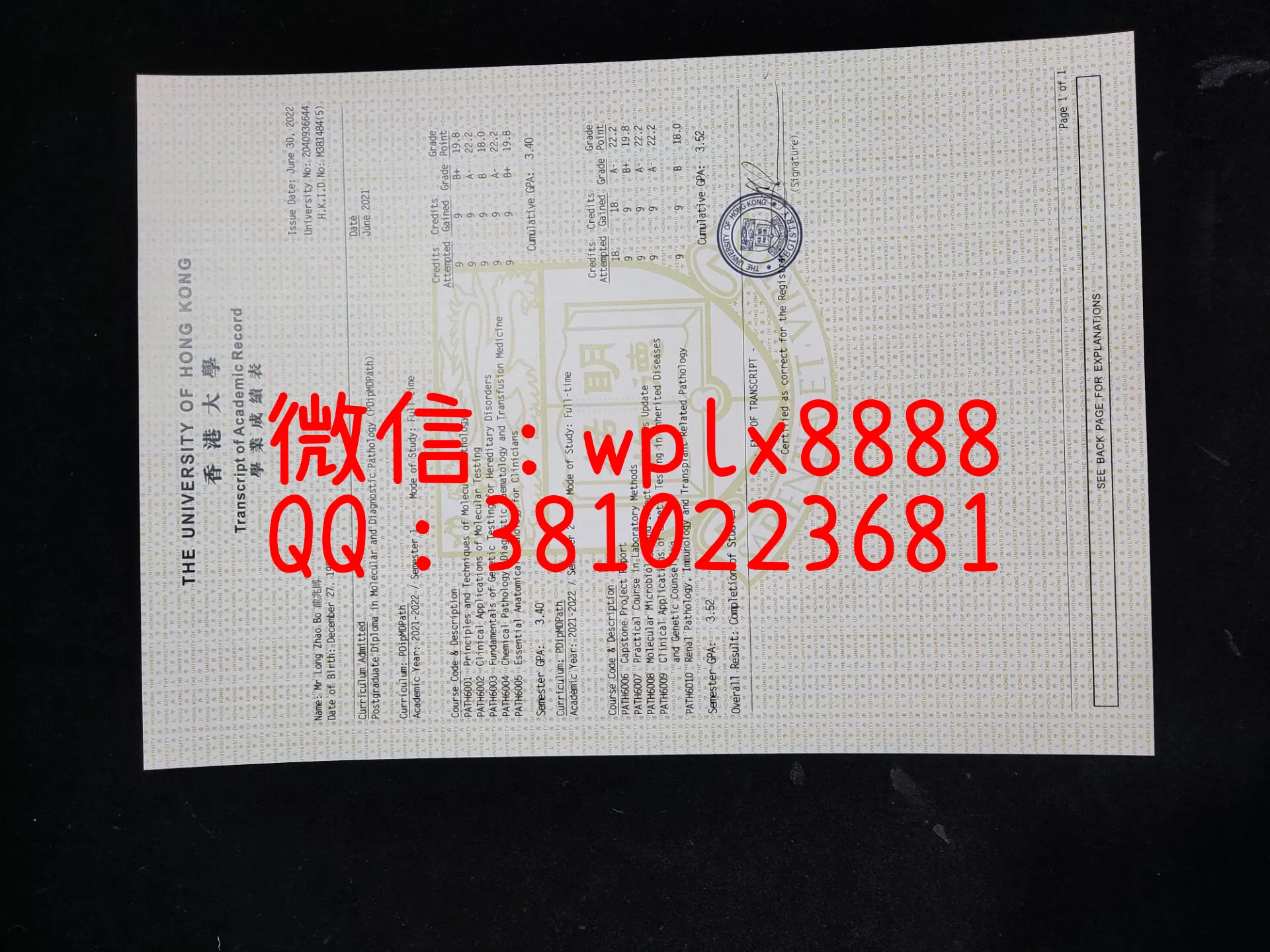 香港大学成绩单-进修版-成品