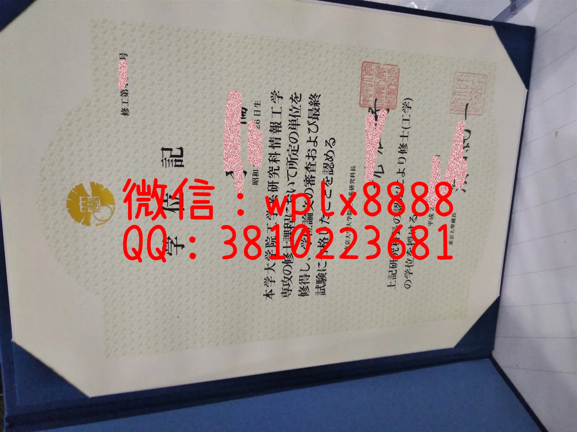 东京大学毕业证实拍样本