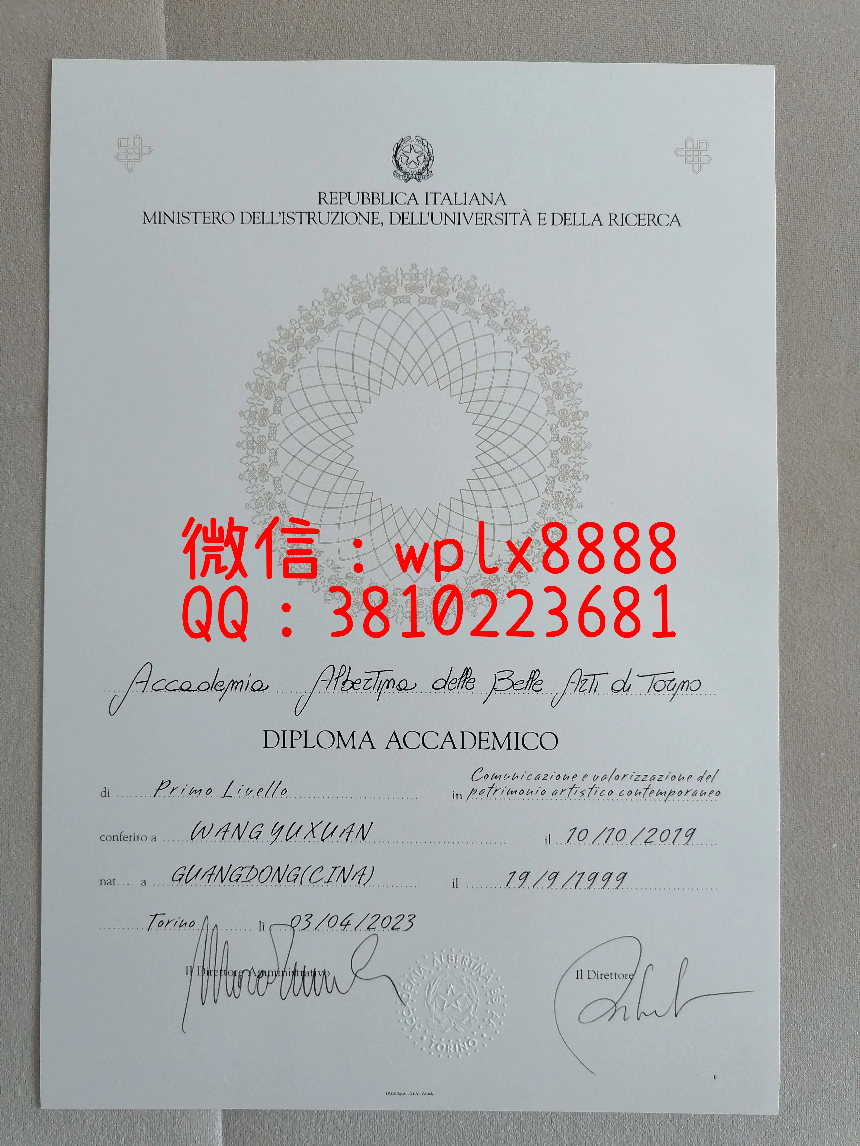 意大利都灵美院毕业证-成品-0914